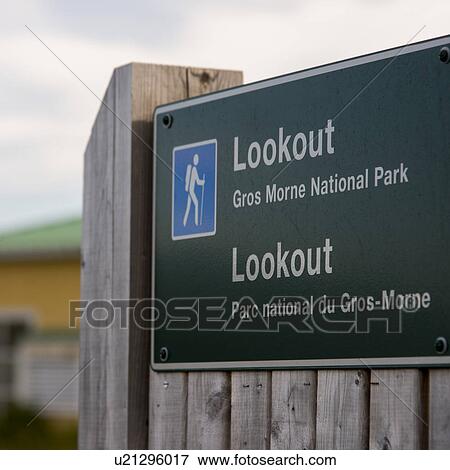 Stock Photo - Hiking signboard, Gros Morne National Park, Newfoundland And Labrador, Canada. Fotosearch