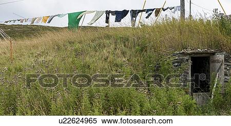 Stock Photography - Laundry hanging to dry at Little Catalina, Bonavista Peninsula, Newfoundland And Labrador, Canada. Fotosearch