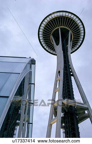Picture - Low angle view of Space Needle, Seattle Center, Seattle, Washington State, USA. Fotosearch