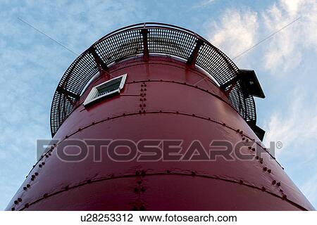 Stock Image - Low angle view of the Ferryland Lighthouse, Calvert, Avalon Peninsula, Newfoundland And Labrador, Canada. Fotosearch