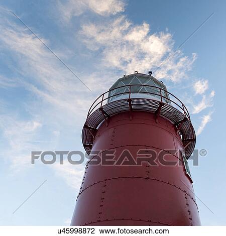 Stock Image - Low angle view of the Ferryland Lighthouse, Calvert, Avalon Peninsula, Newfoundland And Labrador, Canada. Fotosearch