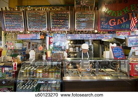 Men selling food at a market stall, Pike Place Market, Seattle, Washington State, USA View Large Photo Image Stock Image - Men selling food at a market stall, Pike Place Market, Seattle, Washington State, USA. Fotosearch