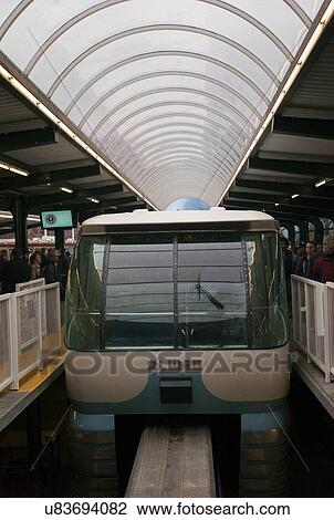 Stock Image - Monorail at Seattle Center Monorail Station, Seattle, Washington State, USA. Fotosearch