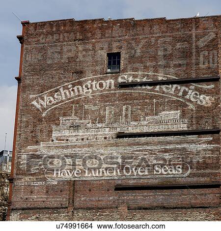Picture - Mural on a brick wall, Pioneer Square, Seattle, Washington State, USA. Fotosearch