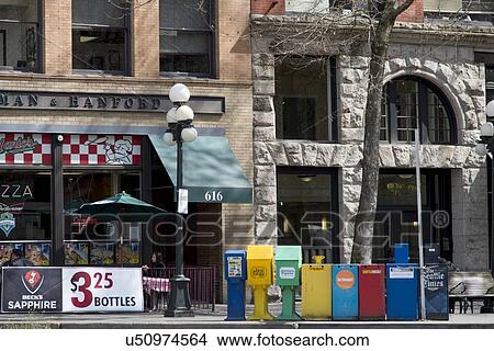 Newspaper stands along sidewalk in Seattle, Washington State, USA View Large Photo Image Picture - Newspaper stands along sidewalk in Seattle, Washington State, USA. Fotosearch