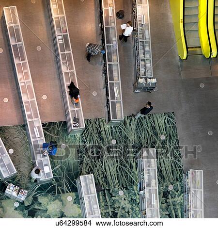 Picture - Overhead Aerial view of Interior of Seattle Central Library, Seattle, Washington State, USA. Fotosearch