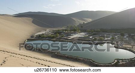 Resort at Mingsha Shan, Gobi Desert, Dunhuang, Jiuquan, Gansu Province, China View Large Photo Image Stock Image - Resort at Mingsha Shan, Gobi Desert, Dunhuang, Jiuquan, Gansu Province, China. Fotosearch