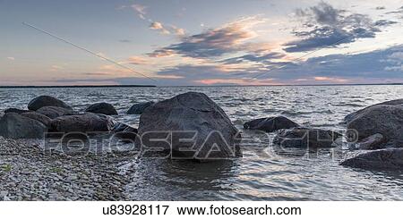 Stock Photo - Rocks along shoreline, Lake Winnipeg, Riverton, Hecla Grindstone Provincial Park, Manitoba, Canada. Fotosearch