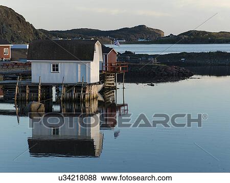 Stock Photo - Stilt houses along coast, Twillingate, South Twillingate Island, Newfoundland And Labrador, Canada. Fotosearch