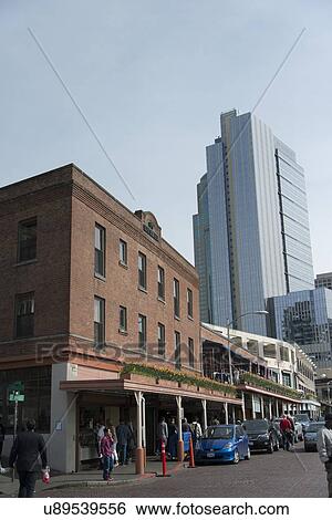 Streetscape in a city, Pike Place Market, Seattle, Washington State, USA View Large Photo Image Stock Photograph - Streetscape in a city, Pike Place Market, Seattle, Washington State, USA. Fotosearch