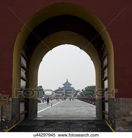 Stock Photography - Tourists at a temple, Imperial Vault Of Heaven, Temple Of Heaven, Dongcheng, Beijing, China. Fotosearch
