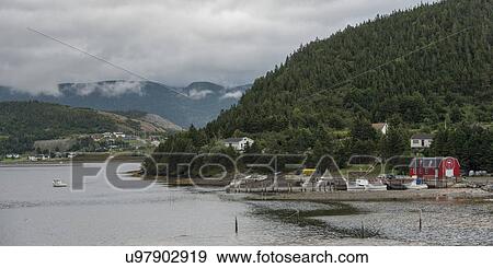 Stock Photo - Town along the coast, Bonne Bay, Norris Point, Gros Morne National Park, Newfoundland And Labrador, Canada. Fotosearch