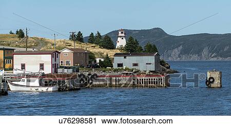 Stock Image - Town along the coast, Woody Point, Bonne Bay, Gros Morne National Park, Newfoundland And Labrador, Canada. Fotosearch