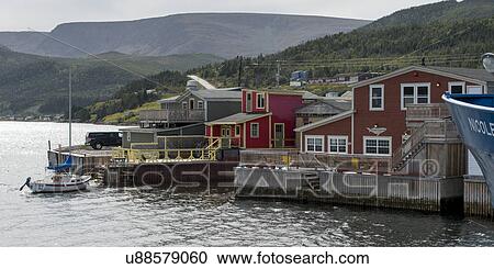 Stock Image - Town along the coast, Woody Point, Bonne Bay, Gros Morne National Park, Newfoundland And Labrador, Canada. Fotosearch