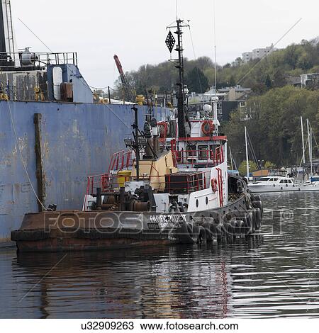 Tugboat moored at dock, Lake Union, Wallingford, Seattle, Washington State, USA View Large Photo Image Stock Image - Tugboat moored at dock, Lake Union, Wallingford, Seattle, Washington State, USA. Fotosearch
