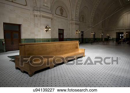 Wooden Bench inside Union Station, Seattle, Washington State, USA View Large Photo Image Stock Photo - Wooden Bench inside Union Station, Seattle, Washington State, USA. Fotosearch