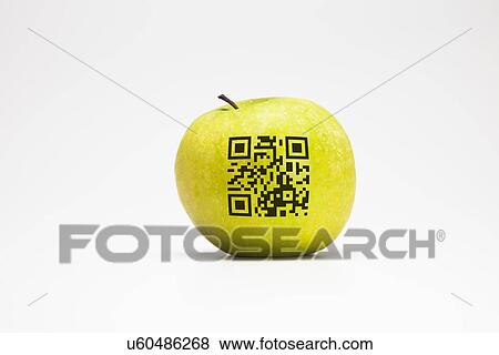 Stock Photo - Apple with QR code. Fotosearch