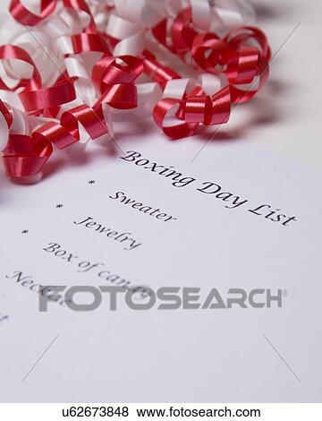Boxing Day list, close-up View Large Photo Image Stock Photo - Boxing Day list, close-up. Fotosearch