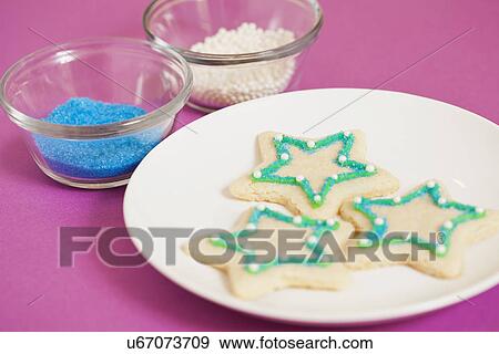 Christmas cookies on plate View Large Photo Image Stock Photo - Christmas cookies on plate. Fotosearch