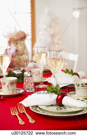 Christmas table setting View Large Photo Image Stock Image - Christmas table setting. Fotosearch
