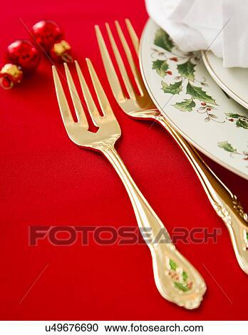 Christmas table setting View Large Photo Image Stock Image - Christmas table setting. Fotosearch