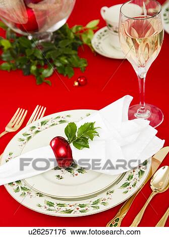 Stock Photograph - Christmas table setting. Fotosearch