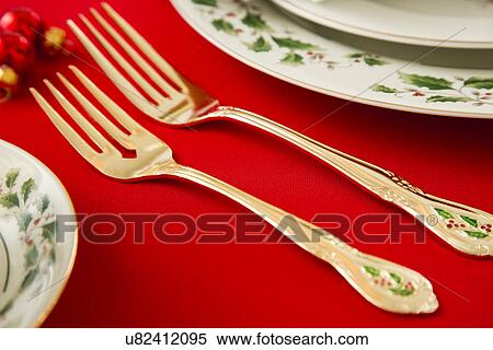 Christmas table setting View Large Photo Image Stock Photography - Christmas table setting. Fotosearch