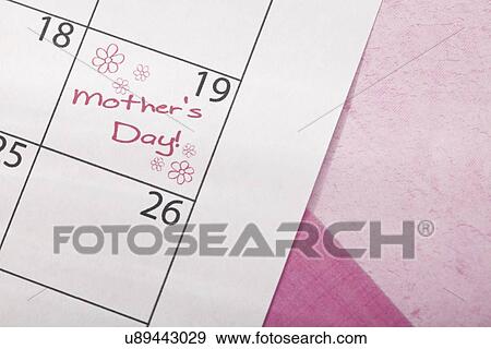 Close up of calendar with marked date of Mother's Day View Large Photo Image Stock Photo - Close up of calendar with marked date of Mother's Day. Fotosearch