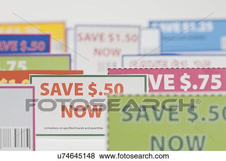 Close-up of coupons View Large Photo Image Stock Photo - Close-up of coupons. Fotosearch