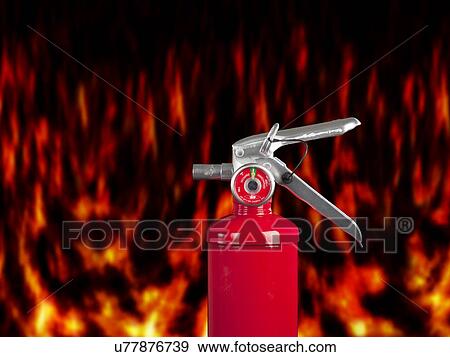 Close up of fire-extinguisher against flames View Large Photo Image Stock Photo - Close up of fire-extinguisher against flames. Fotosearch
