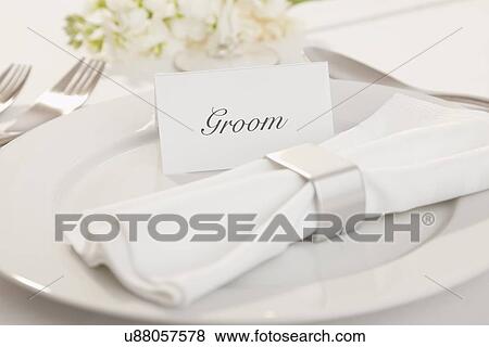 Close-up of table setting for groom View Large Photo Image Stock Photo - Close-up of table setting for groom. Fotosearch