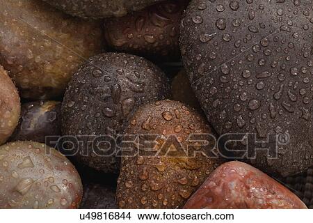 Picture - Close up of wet pebble stones in spa, Studio shot. Fotosearch