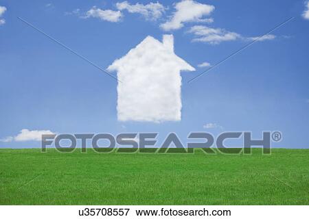 Cloud in shape of house above grass View Large Photo Image Stock Photo - Cloud in shape of house above grass. Fotosearch