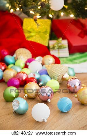 Stock Photo - Colorful Christmas baubles. Fotosearch