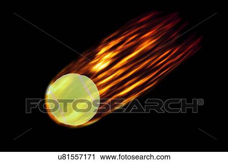 Stock Image - Composite image of burning tennis ball. Fotosearch