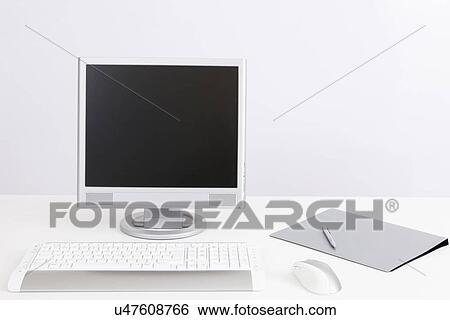 Computer and file on office desk View Large Photo Image Stock Photograph - Computer and file on office desk. Fotosearch