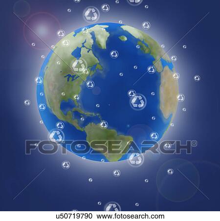 Digital image of planet Earth and recycling symbols View Large Photo Image Stock Image - Digital image of planet Earth and recycling symbols. Fotosearch