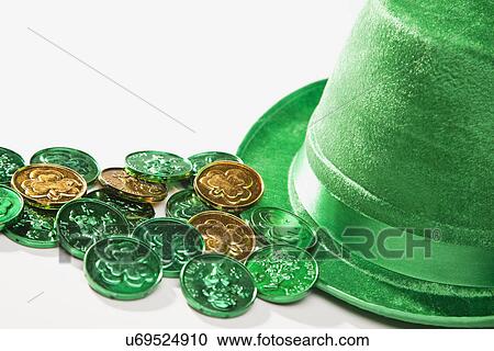 Gold and green coins with irish shamrock symbol View Large Photo Image Stock Image - Gold and green coins with irish shamrock symbol. Fotosearch