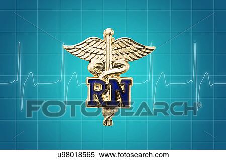 Stock Photography - Gold Caduceus on pulse trace graphics. Fotosearch