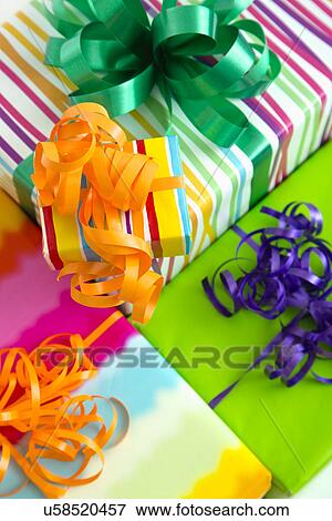 High angle view of multi colored gifts, close-up View Large Photo Image Stock Photo - High angle view of multi colored gifts, close-up. Fotosearch