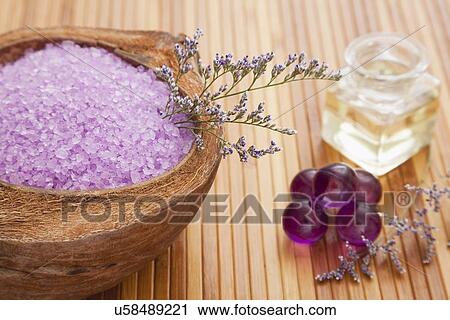 Lavender bath salt, Studio shot View Large Photo Image Stock Image - Lavender bath salt, Studio shot. Fotosearch