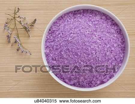 Stock Photography - Lavender bath salt, Studio shot. Fotosearch