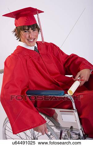 Male graduate student in wheelchair, holding diploma and smiling, portrait View Large Photo Image Stock Photography - Male graduate student in wheelchair, holding diploma and smiling, portrait. Fotosearch