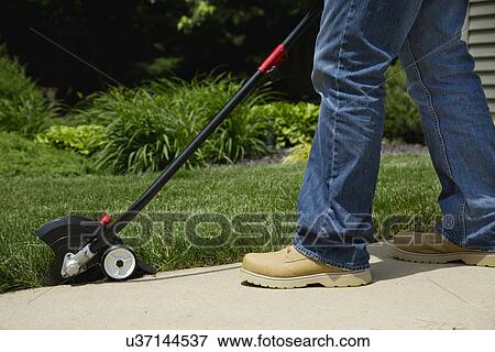 Man mowing grass in back yard View Large Photo Image Stock Photo - Man mowing grass in back yard. Fotosearch