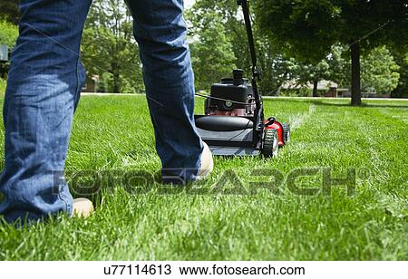 Man mowing lawn View Large Photo Image Stock Image - Man mowing lawn. Fotosearch