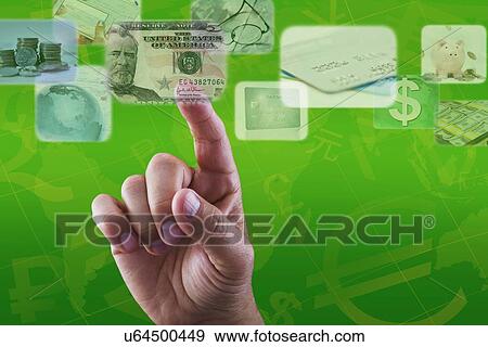 Stock Photo - Man's hand using highest touch screen. Fotosearch
