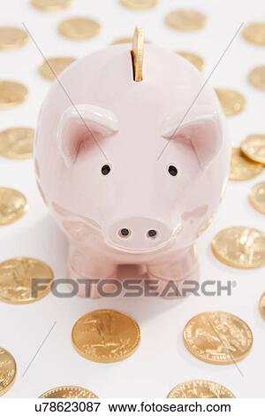 Piggyback with gold coin, studio shot View Large Photo Image Stock Photo - Piggyback with gold coin, studio shot. Fotosearch