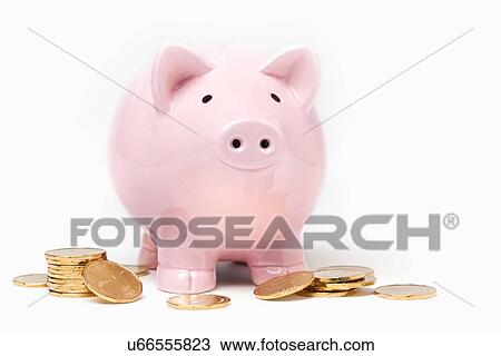 Stock Image - Piggybank with falling coins. Fotosearch