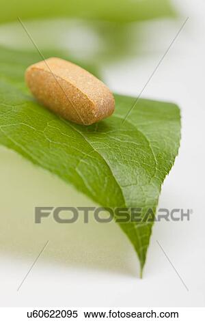 Stock Photography - Pill on leaf, studio shot. Fotosearch