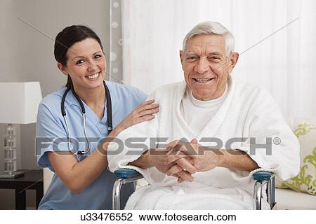 Portrait of nurse with senior patient smiling View Large Photo Image Stock Image - Portrait of nurse with senior patient smiling. Fotosearch